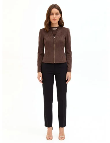 Veste courte Sfinavaro en tissu imitation daim, avec encolure en V et épaulettes « Rinascimento »