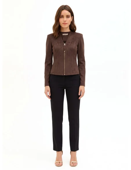 Veste courte Sfinavaro en tissu imitation daim, avec encolure en V et épaulettes « Rinascimento »