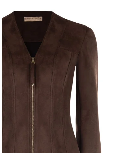 Veste courte Sfinavaro en tissu imitation daim, avec encolure en V et épaulettes « Rinascimento »