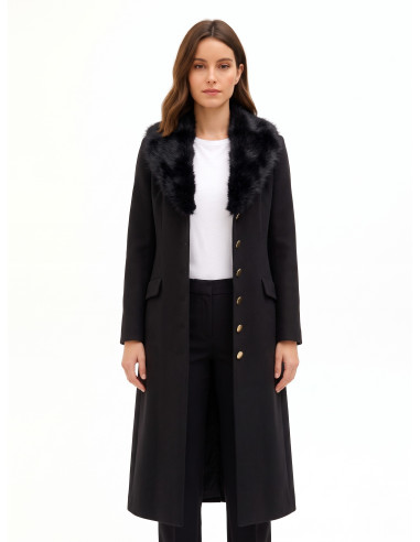 Manteau extra-long en drap avec col en fausse fourrure amovible « Rinascimento »