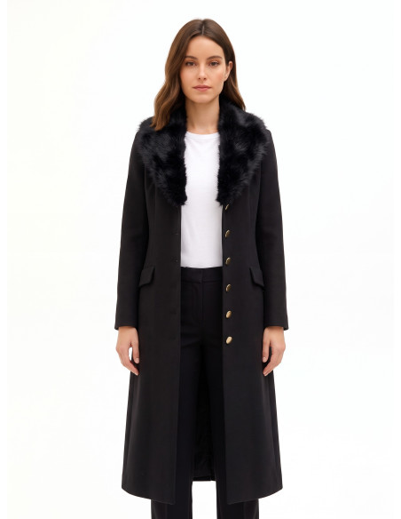 Manteau extra-long en drap avec col en fausse fourrure amovible « Rinascimento »