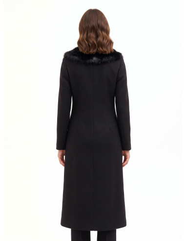 Cappotto Extra Lungo In Panno Con Colletto In Pelliccia Sintetica Rimovibile Rinascimento