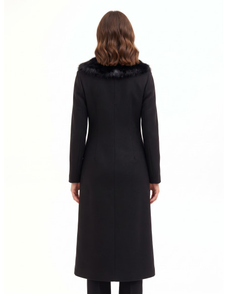 Cappotto Extra Lungo In Panno Con Colletto In Pelliccia Sintetica Rimovibile Rinascimento