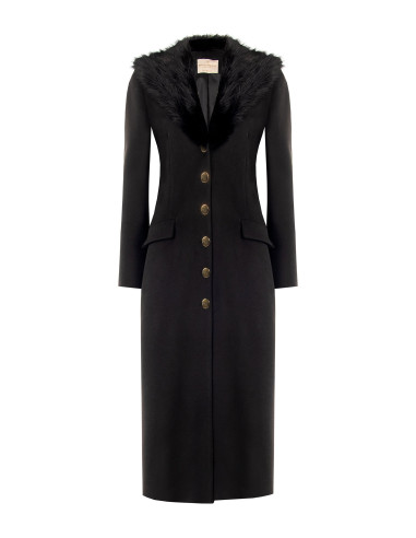 Rinascimento Extra-Long Wool Coat with Detachable Faux Fur Collar