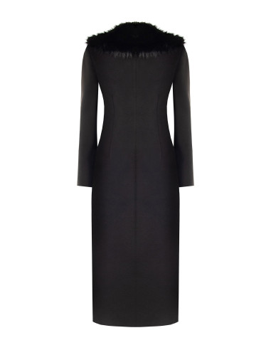 Rinascimento Extra-Long Wool Coat with Detachable Faux Fur Collar