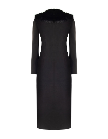 Manteau extra-long en drap avec col en fausse fourrure amovible « Rinascimento »