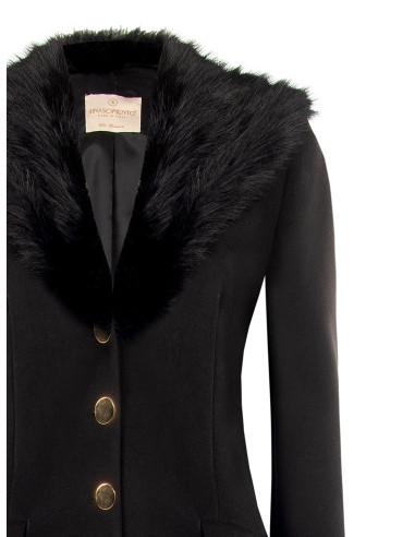 Cappotto Extra Lungo In Panno Con Colletto In Pelliccia Sintetica Rimovibile Rinascimento