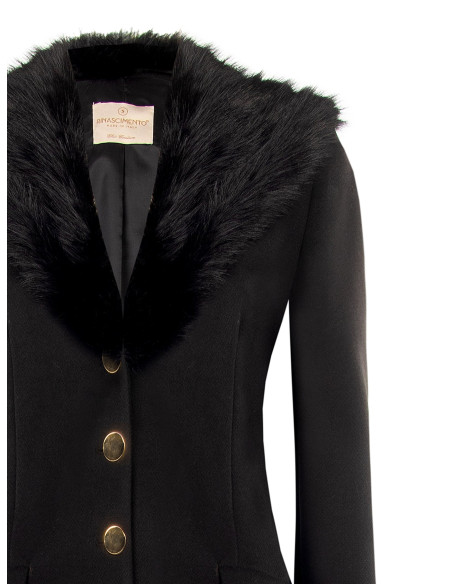 Rinascimento Extra-Long Wool Coat with Detachable Faux Fur Collar
