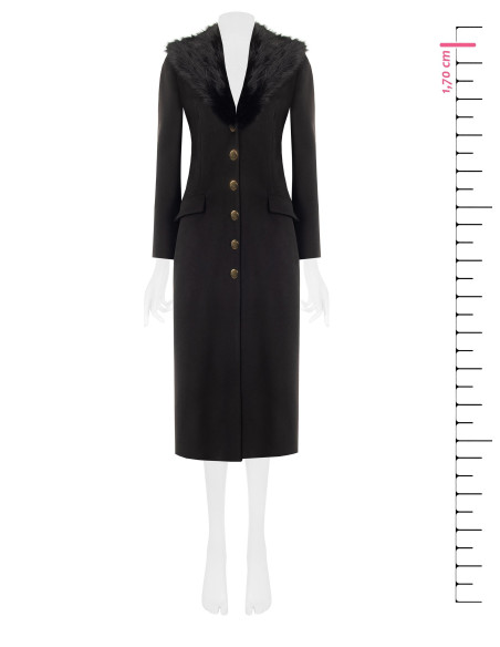 Rinascimento Extra-Long Wool Coat with Detachable Faux Fur Collar