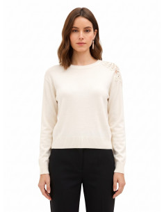 Pull fin en mélange de viscose et de laine avec empiècement au crochet sur l'épaule « Rinascimento »