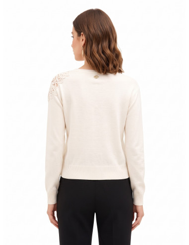 Maglione Sottile In Misto Viscosa E Lana Con Inserto Crochet Sulla Spalla Rinascimento