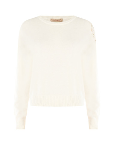 Thin jumper in a viscose and wool blend with a crochet insert on the shoulder – Rinascimento