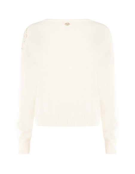 Pull fin en mélange de viscose et de laine avec empiècement au crochet sur l'épaule « Rinascimento »