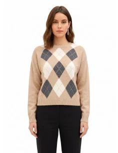 Pull en mélange de viscose et de laine, motif en losanges avec lurex « Rinascimento »