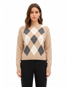 Viscose and Wool Blend Jumper with a Diamond Pattern and Lurex – Rinascimento