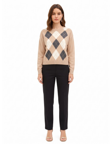 Pull en mélange de viscose et de laine, motif en losanges avec lurex « Rinascimento »