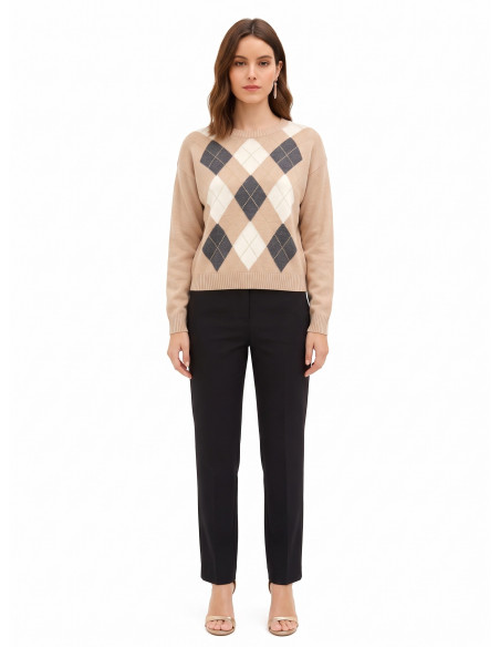 Viscose and Wool Blend Jumper with a Diamond Pattern and Lurex – Rinascimento