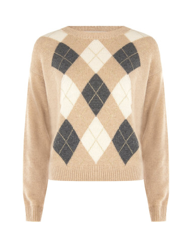 Viscose and Wool Blend Jumper with a Diamond Pattern and Lurex – Rinascimento