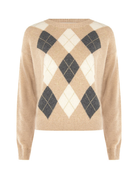 Maglione In Misto Viscosa E Lana Motivo A Rombi Con Lurex Rinascimento