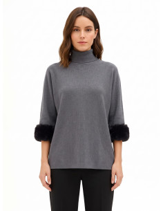 Pull à col roulé ample avec empiècements en fausse fourrure « Rinascimento »