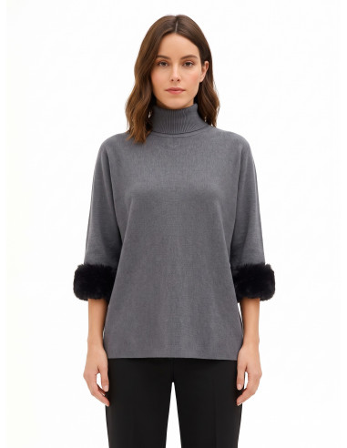 Pull à col roulé ample avec empiècements en fausse fourrure « Rinascimento »