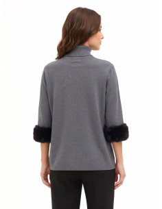 Loose-fitting Turtleneck Jumper with Faux Fur Inserts by Rinascimento 2