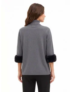 Loose-fitting Turtleneck Jumper with Faux Fur Inserts by Rinascimento 2