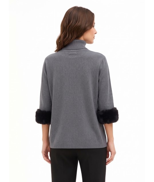 Maglione Dolcevita Ampio Con Inserti Di Pelliccia Sintetica Rinascimento