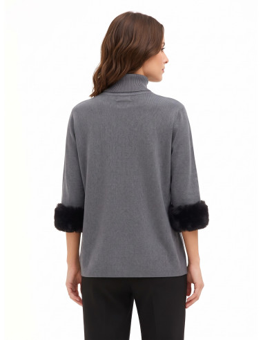Loose-fitting Turtleneck Jumper with Faux Fur Inserts by Rinascimento