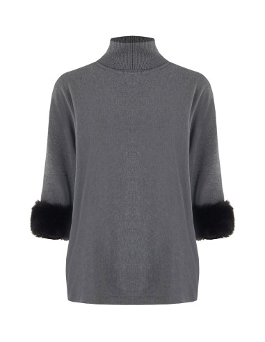 Maglione Dolcevita Ampio Con Inserti Di Pelliccia Sintetica Rinascimento