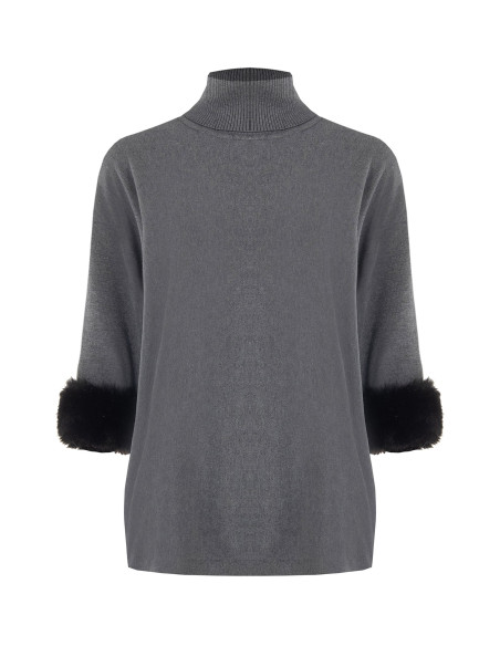 Pull à col roulé ample avec empiècements en fausse fourrure « Rinascimento »