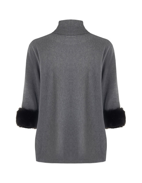 Loose-fitting Turtleneck Jumper with Faux Fur Inserts by Rinascimento