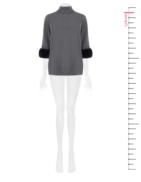 Loose-fitting Turtleneck Jumper with Faux Fur Inserts by Rinascimento
