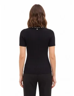 Pull-polo côtelé en mélange de viscose, orné de cristaux cabochons « Rinascimento » 2