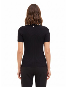 Rinascimento Ribbed Polo Jumper in Viscose Blend with Cabochon Crystals 2