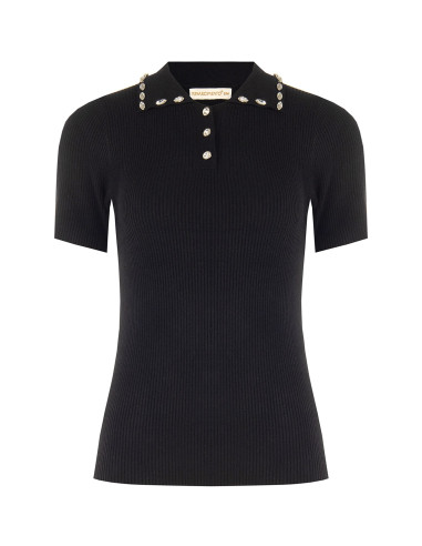 Maglione Polo A Coste In Misto Viscosa Con Cristalli Cabochon Rinascimento