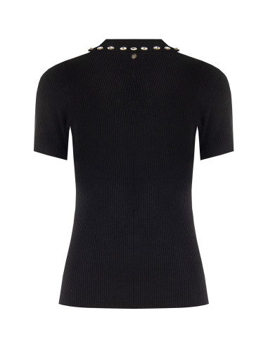 Maglione Polo A Coste In Misto Viscosa Con Cristalli Cabochon Rinascimento