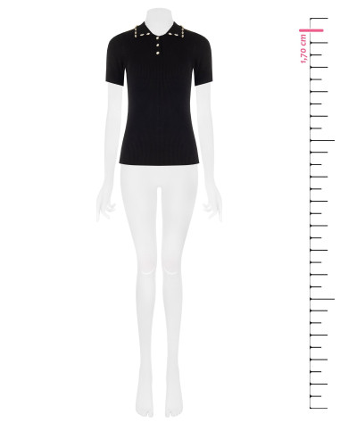 Rinascimento Ribbed Polo Jumper in Viscose Blend with Cabochon Crystals