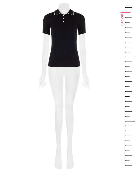 Rinascimento Ribbed Polo Jumper in Viscose Blend with Cabochon Crystals