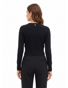 Crop-top jumper in a viscose blend with cabochon crystals around the neckline – Rinascimento 2