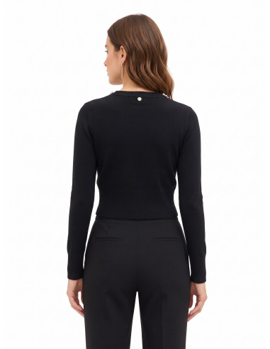 Pull court en mélange de viscose avec des cristaux cabochons sur le col rond « Rinascimento »