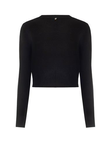 Pull court en mélange de viscose avec des cristaux cabochons sur le col rond « Rinascimento »