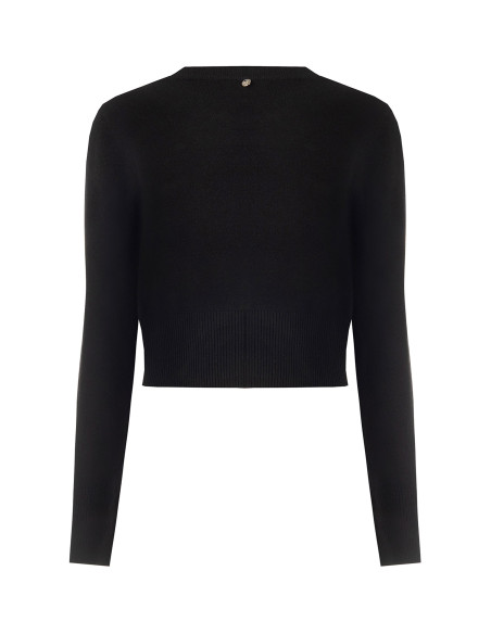 Crop-top jumper in a viscose blend with cabochon crystals around the neckline – Rinascimento