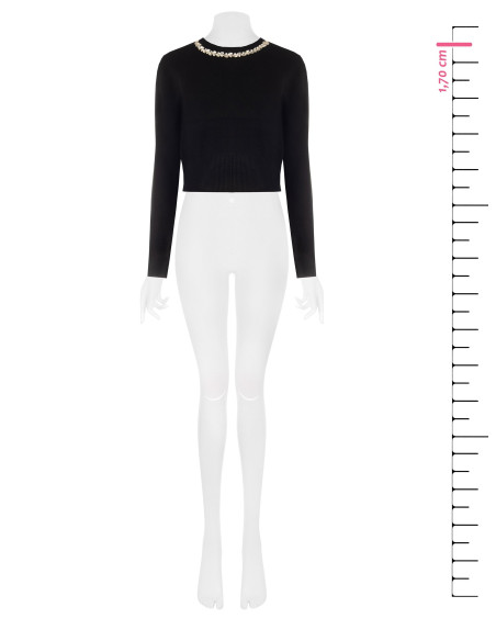 Maglione Crop In Misto Viscosa Con Cristalli Cabochon Sul Girocollo Rinascimento