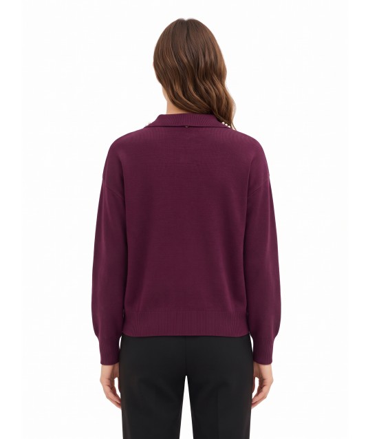 Maglione Polo Ampio In Misto Viscosa Con Cristalli Cabochon Sul Colletto Rinascimento