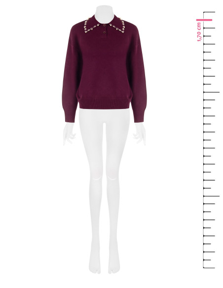 Pull polo ample en mélange de viscose avec des cristaux cabochons sur le col « Rinascimento »