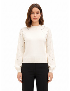 Pull en mélange de viscose avec cristaux et perles « Rinascimento »