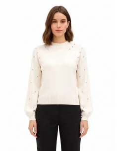 Pull en mélange de viscose avec cristaux et perles « Rinascimento »