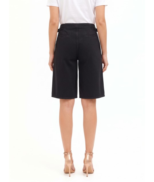 Jeans Bermuda Wide Leg Con Cinturini Sui Fianchi E Doppia Pinces Rinascimento