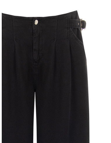 Jeans Bermuda Wide Leg Con Cinturini Sui Fianchi E Doppia Pinces Rinascimento